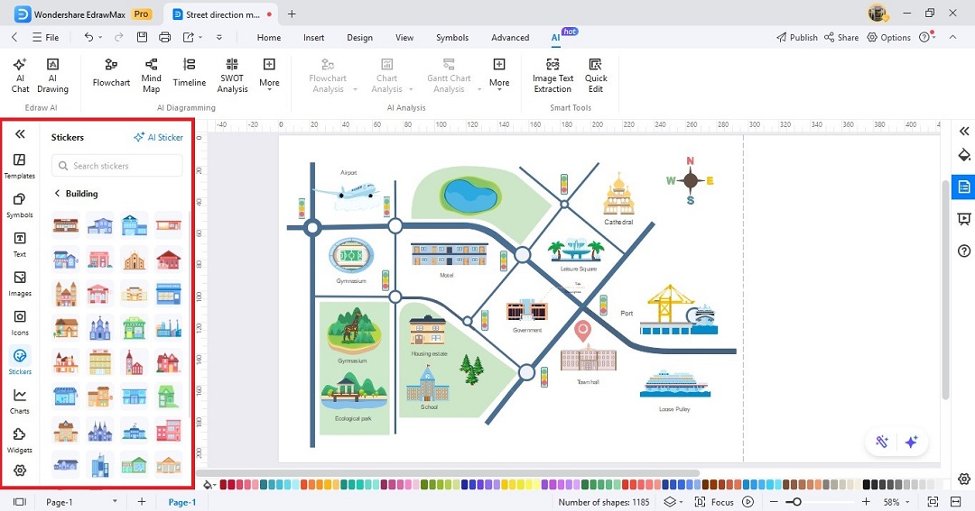 insert landmarks and buildings on map