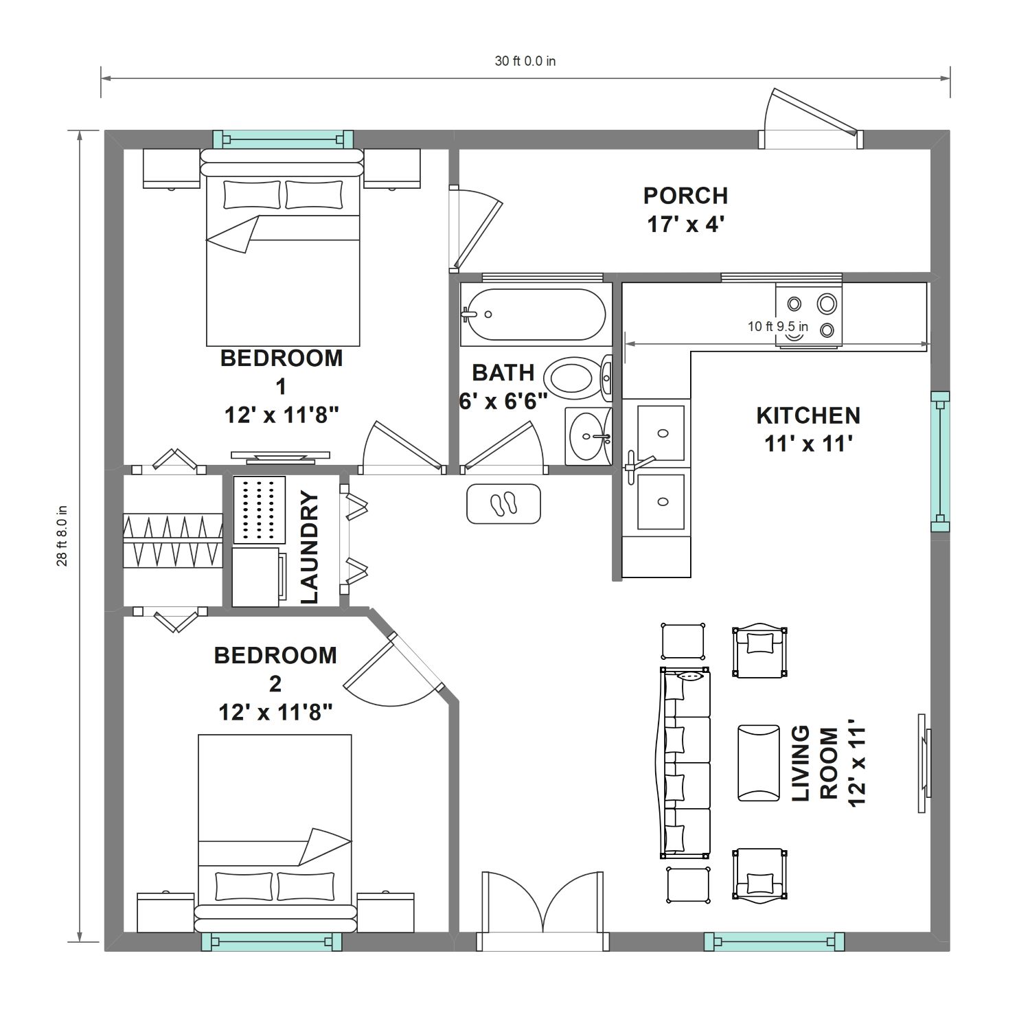 UK 900 sqft floor plan
